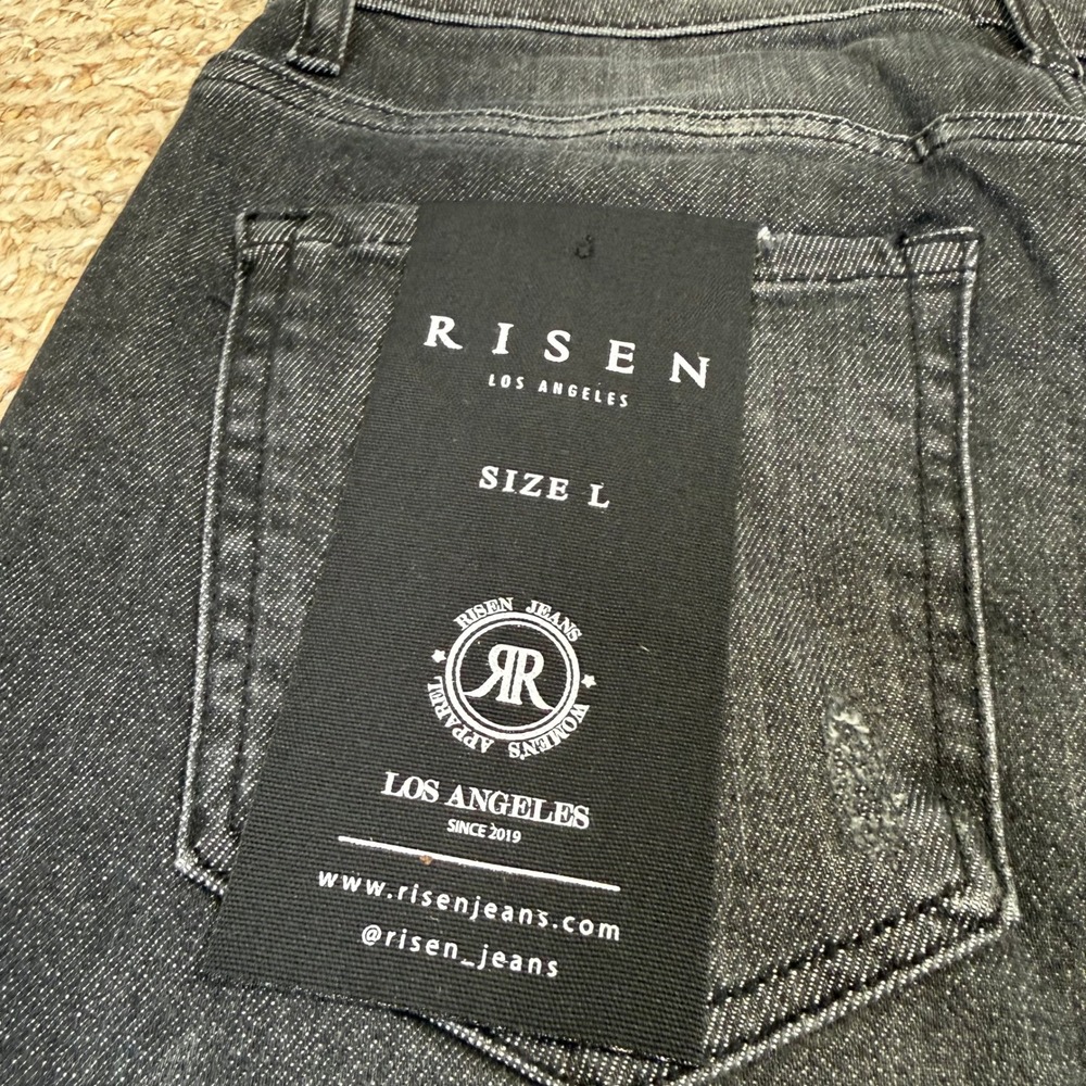 NWT Risen Jeans Womens High Rise Distressed Denim Shorts Black Summer Size L - Picture 3 of 9